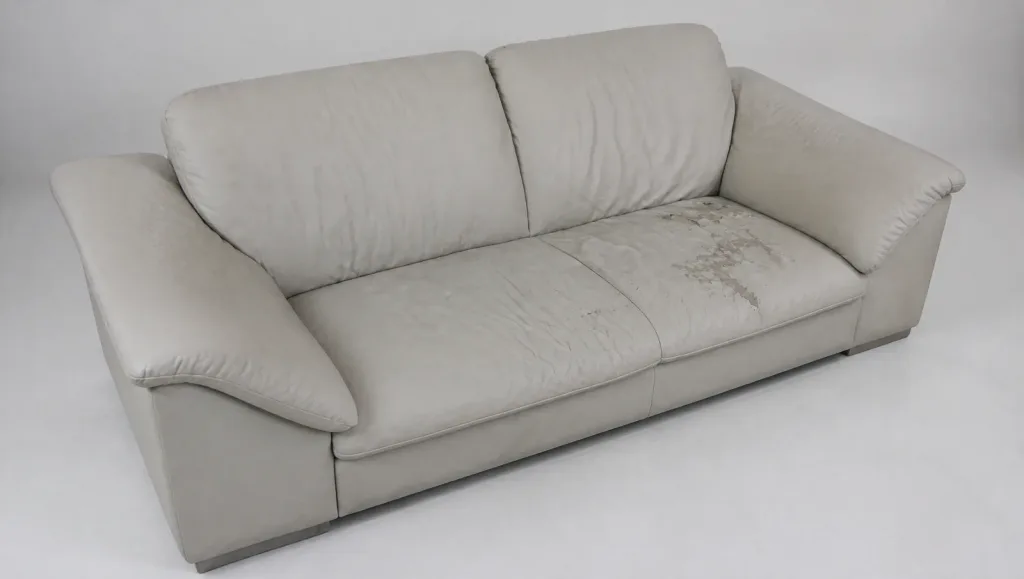 Abgenutzte Stelle auf der Sitzfläche | Ledersofa Polster restaurieren Abgenutzte Stelle auf der Sitzfläche (Ledersofa, Möbelrestauration im Zürcher Oberland)
