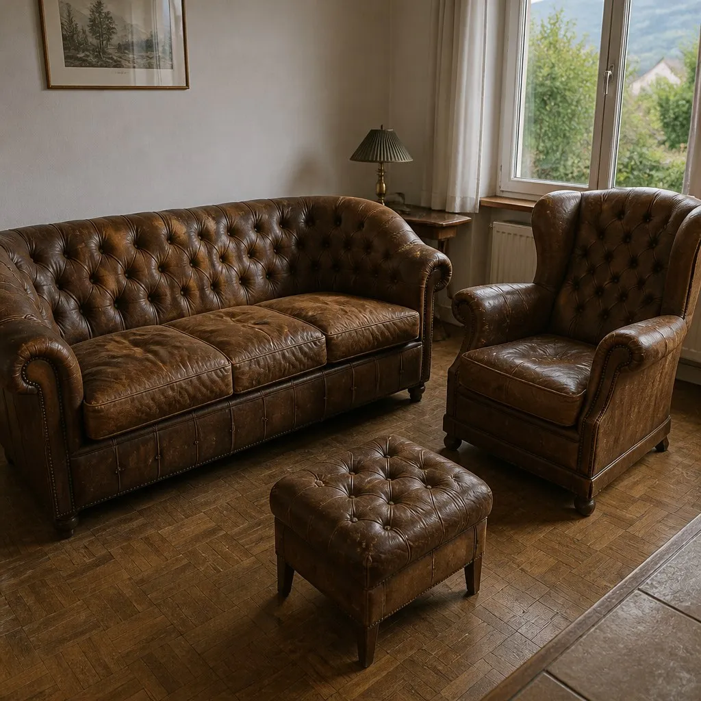 Chesterfield Polstergruppe nach der Restauration | Visualisierung | Möbelrestauration (1) Visualisierung: Chesterfield Polstergruppe nach der Restauration, Polster restaurieren bei der Egora Polsterei Wetzikon (Ansicht 1)
