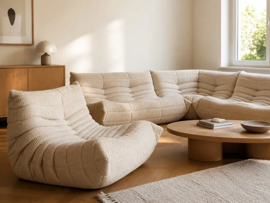 Togo Sofa in Cord nach dem Neubezug | Visualisierung | Neubezug Visualisierung: Togo Sofa in Cord nach dem Neubezug, Sofa neu beziehen bei der Egora Polsterei Wetzikon