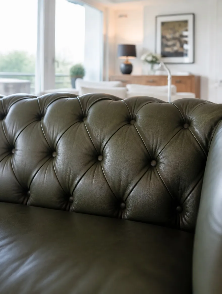 Chesterfield Polstergruppe nach der Lederaufarbeitung | Visualisierung | Ledersofa Reparatur Visualisierung: Chesterfield Polstergruppe nach der Lederaufarbeitung, Lederreparatur bei der Egora Polsterei Wetzikon