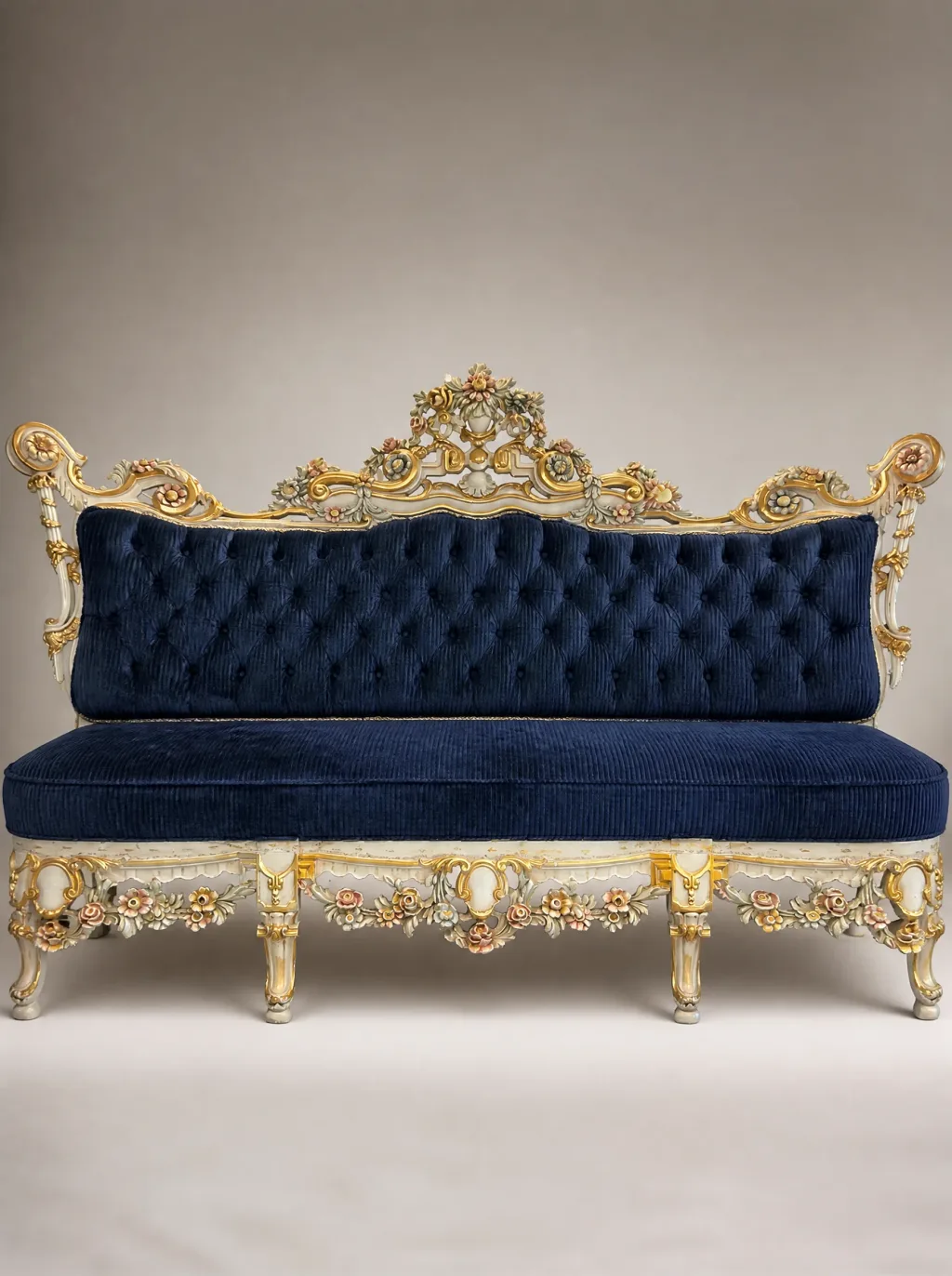 Barocksofa in dunkelblauem Cord | Sofa neu beziehen Barocksofa in dunkelblauem Cord: Polsteratelier bei der Egora Polsterei in Wetzikon