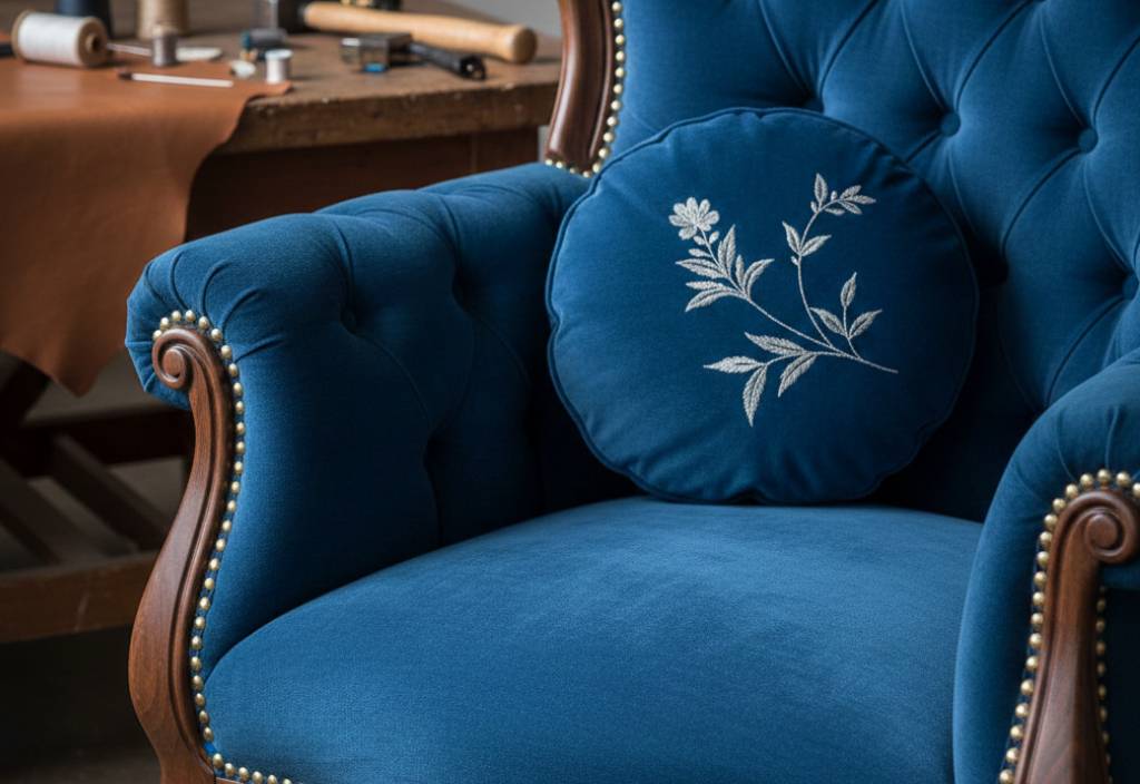 Detailaufnahme eines handgefertigten Polstermöbels nach Mass